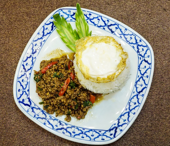 Thai Basil Dish With Eggs And Rice